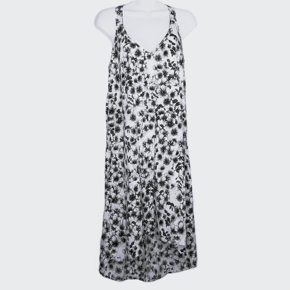 H&M Floral Dress V-Neck Twist Racerback Sleeveless Assymetrical Midi Lined Sz 12